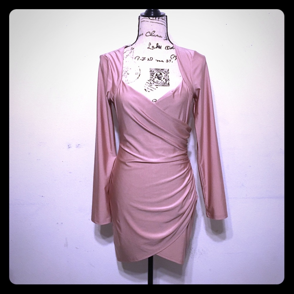 Satin, pink color dress.